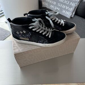 Golden Goose Mid Star Classic: Nappa and Glitter. Black/Blue. Size 37.